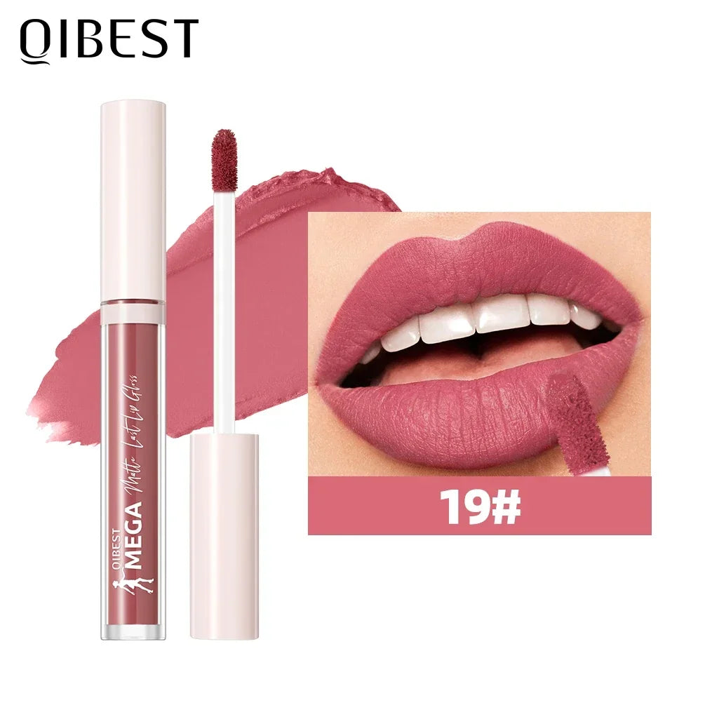 QIBEST New 24 Colors Matte Liquid Lipstick Long lasting Nude Brown Purple Lip tint Non-Stick Sexy Red Lipgloss Waterproof Makeup Qme 19