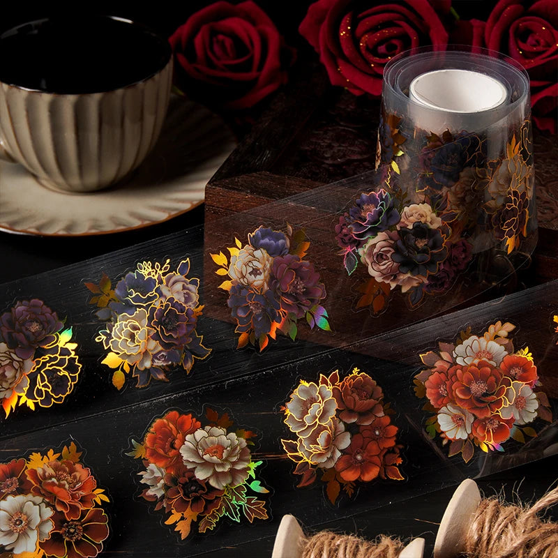 200cm/Roll Gothic Flowers PET Tape Scrapbooking Handbook Material DIY Decoration Journal Sticker Aesthetics Stattionery Tapes Qme