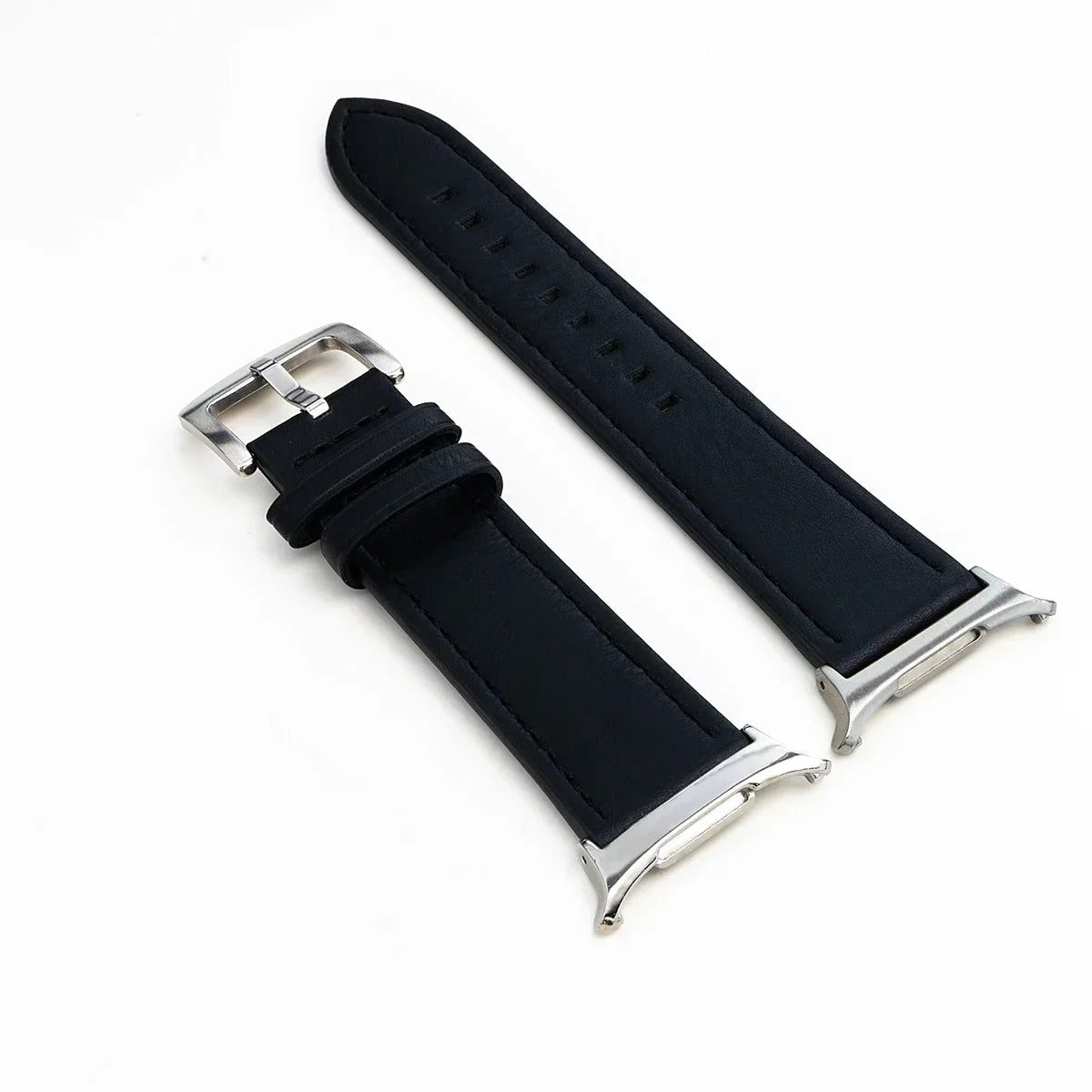 Leather Band for Samsung Galaxy Watch 7 Ultra 47mm No Gaps Strap SmartWatch Bracelet for Galaxy Watch 7Ultra Wristband Correa Qme Black Silver Galaxy Watch 7 Ultra