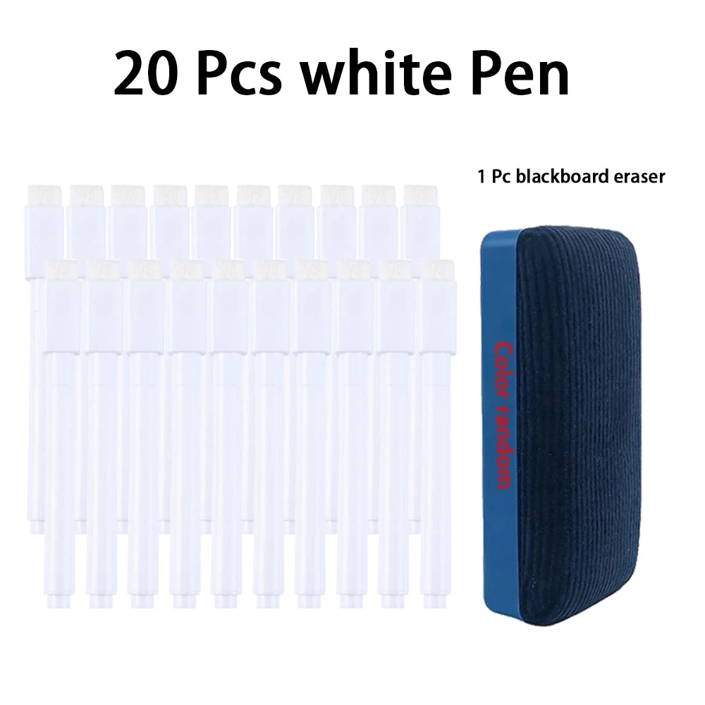 Magnetic Black/White Dry Erase Markers with Eraser Cap White Board Dry erase Markers Classroom Dry Wipe Pens for Office School Qme 20 white 1 Eraser