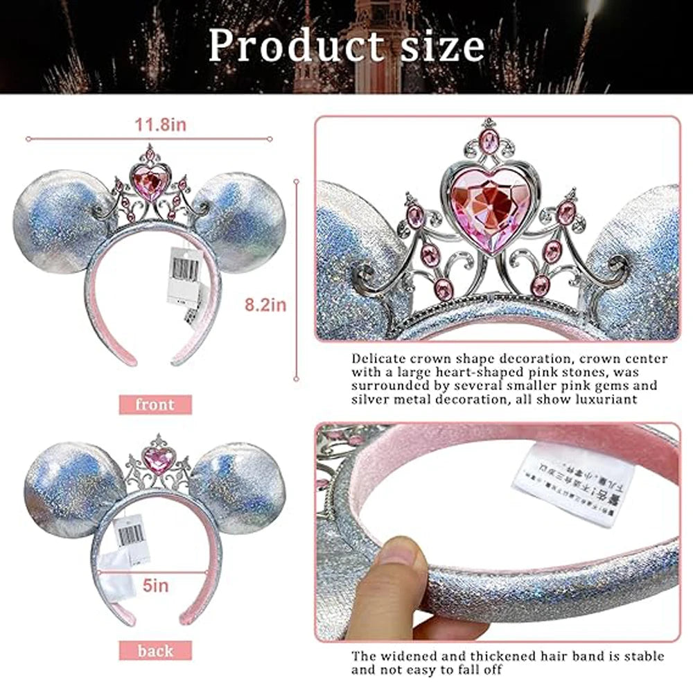 Mickey Mouse Headbands Shiny Crown Headband Glitter Princess Party Decoration Cosplay Hair Accessories Hairband for Women Adult Qme