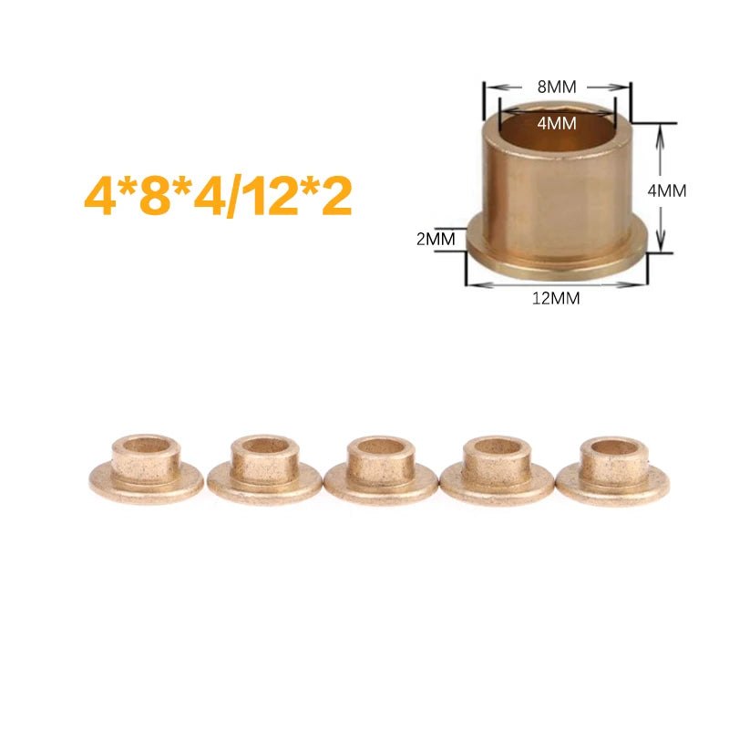 5Pcs Flanging Self-Lubricating Bearing Powder Metallurgy Oil Copper Bushing Guide Sleeve With Stepped Flange Hardware Qme 4x8x4