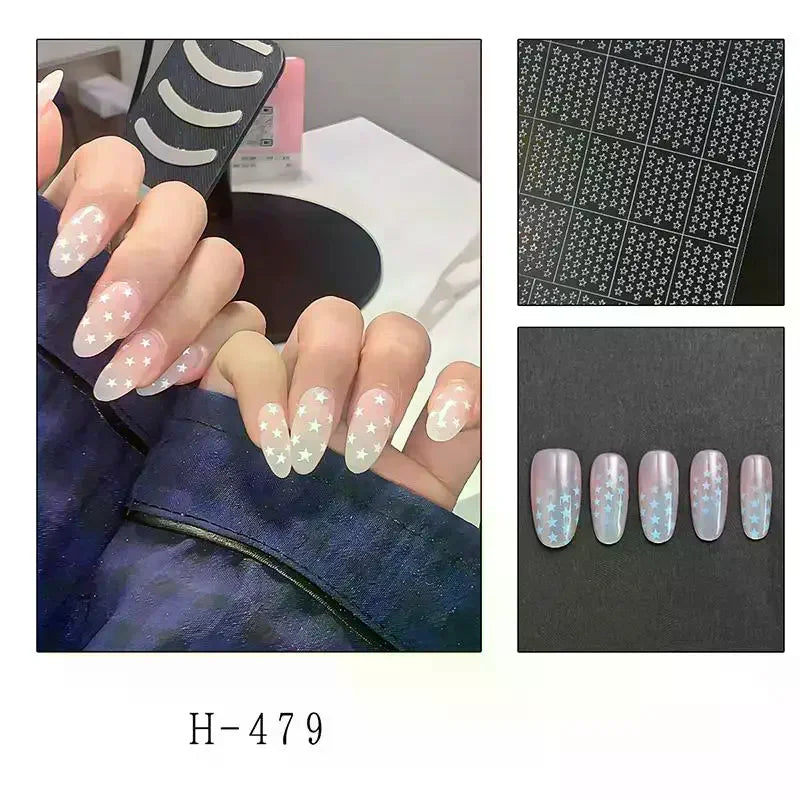 Reusable Hollow Out Love Star Nail Art Adhesive Sticker Template Qme