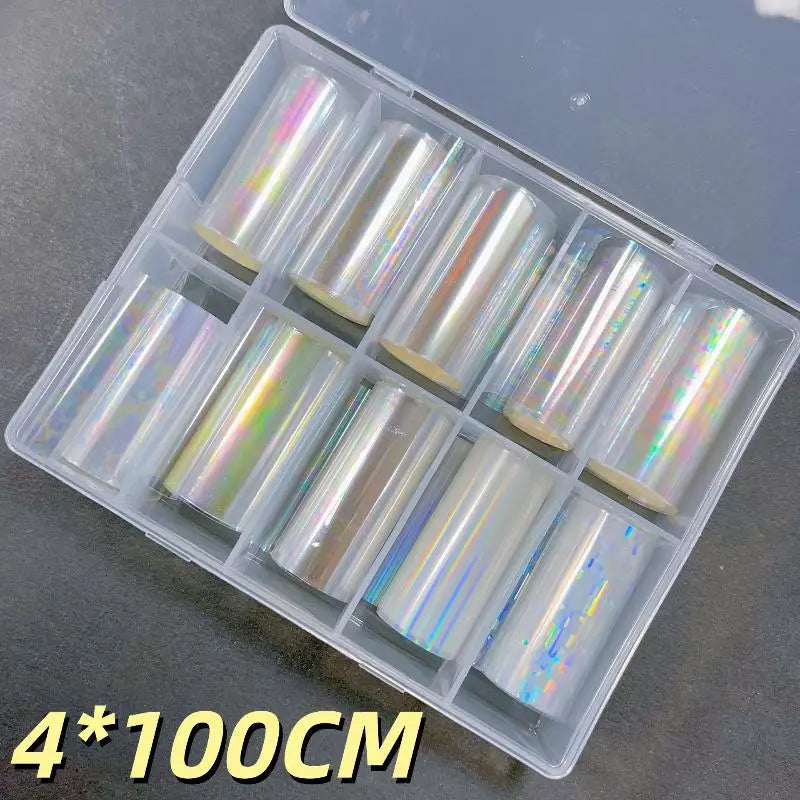 10 Patterns Metallic Nail Foil Transfer Paper Stickers DIY Manicure Qme A8