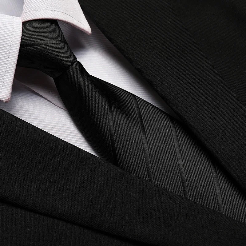 Men's Elegant Thin Solid Necktie Black Zipper Tie Formal Casual Wear Qme RT7