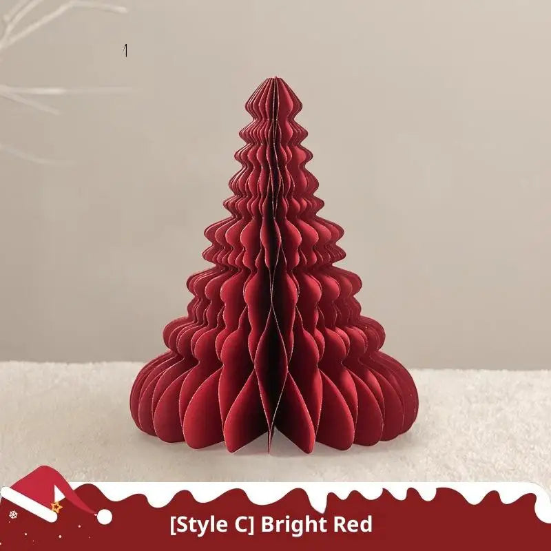 Christmas Tree Ornament 3D Honeycomb Ball Folding Paper Xmas Tree Desktop Hanging Xmas Decor Qme A8