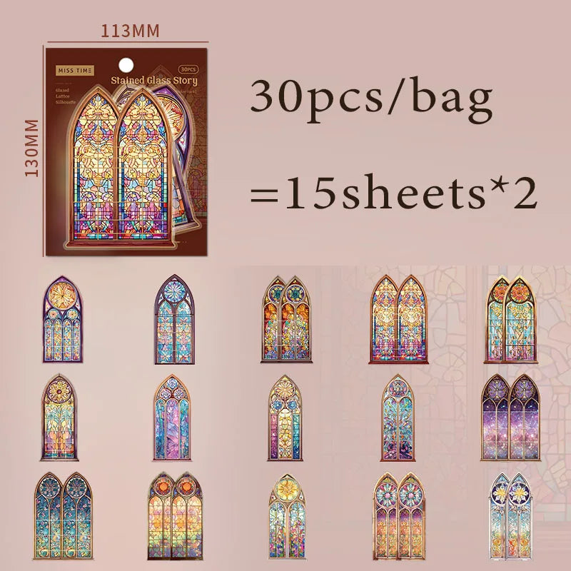 Vintage Gothic Church Stained Glass Window Stickers, Retro Collage Decorative Supplies, Ideal Holiday & Birthday Gifts Qme C