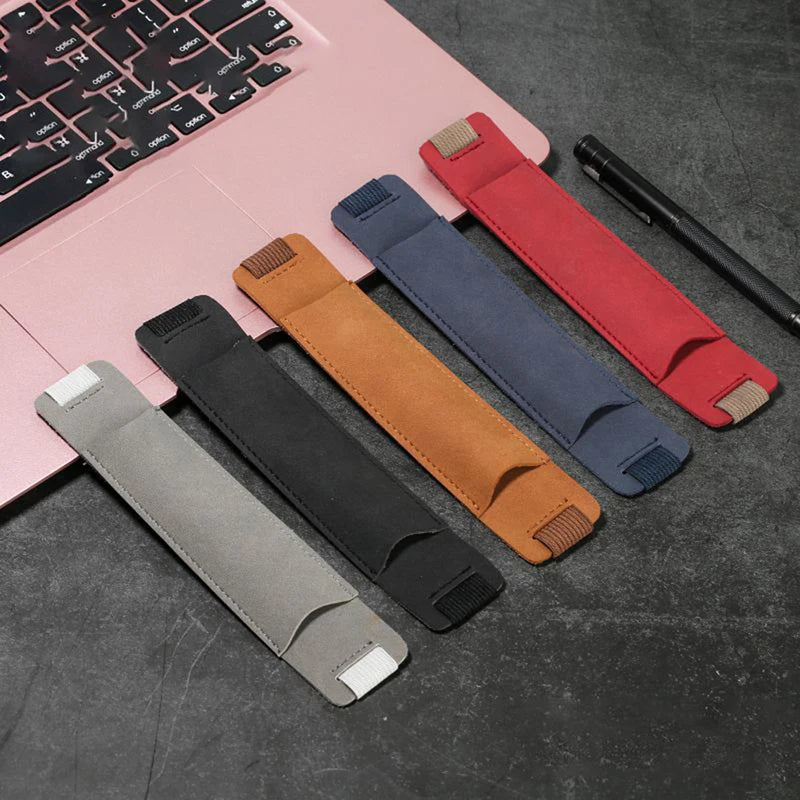 Adjustable Elastic Band Pen Holder PU Leather Sleeve Pouch Notebook Qme