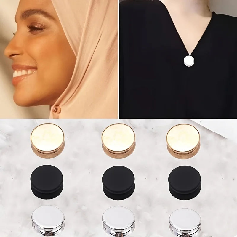 6pcs Fashion Flat Seam Fasteners - Removable Magnetic Snap Buttons, Suitable for Shirts, Collars, Pants, Headscarves - Decorativ Qme