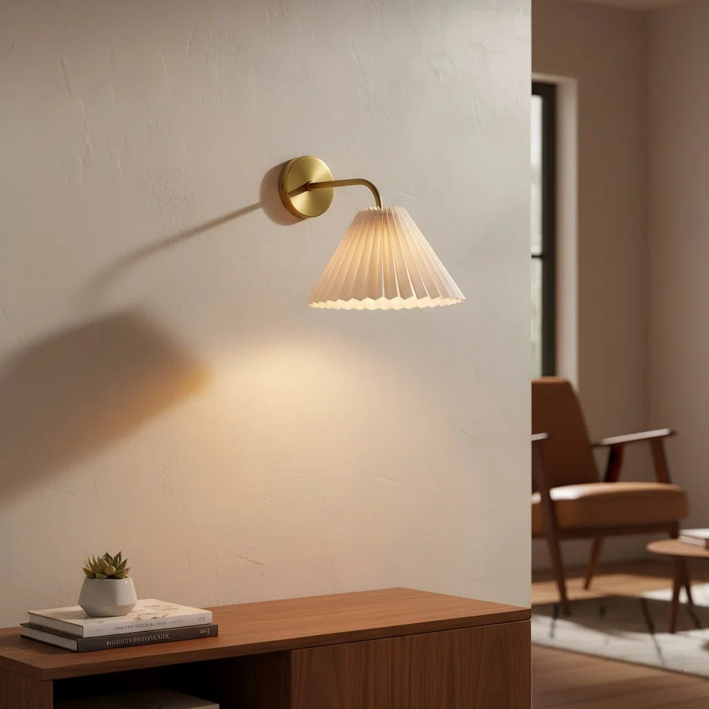 Modern Simple Wall Lamps LED Metal Curved Pleated Lampshade Wall Lamp Nordic Room Decor Living Room Aisle Background Wall Lights Qme