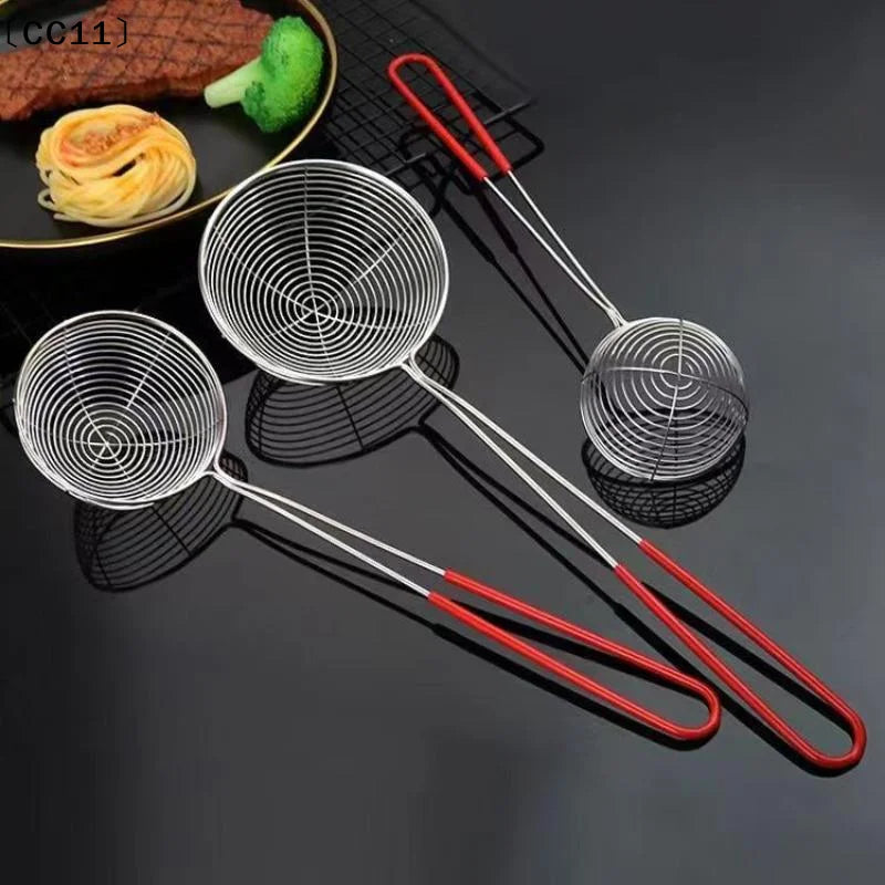 Stainless Steel Spider Strainer Heat Resistant Non-slip Red Handles Qme