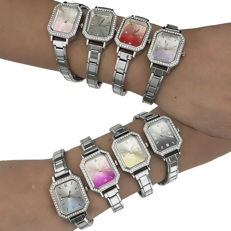 Butterfly Shape Numbers Dial Stainless Steel Watch Bracelet Men Women's 9mm DIY Italian Charm Bangle High Quality Jewelry Gift Qme