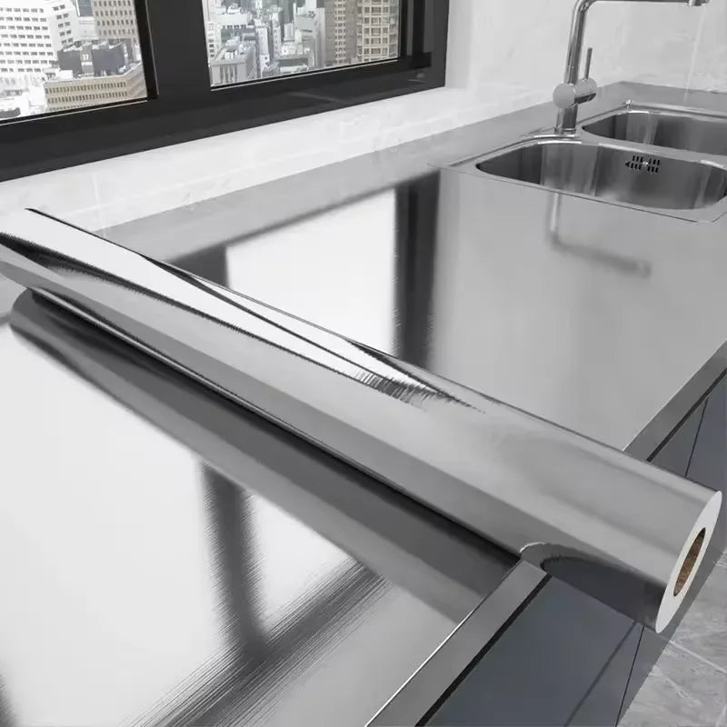 Silver Brushed Removable Wallpaper Decor Film Waterproof Oil-proof Kitchen Appliance & Elevator Sticker for Home Decoration Qme