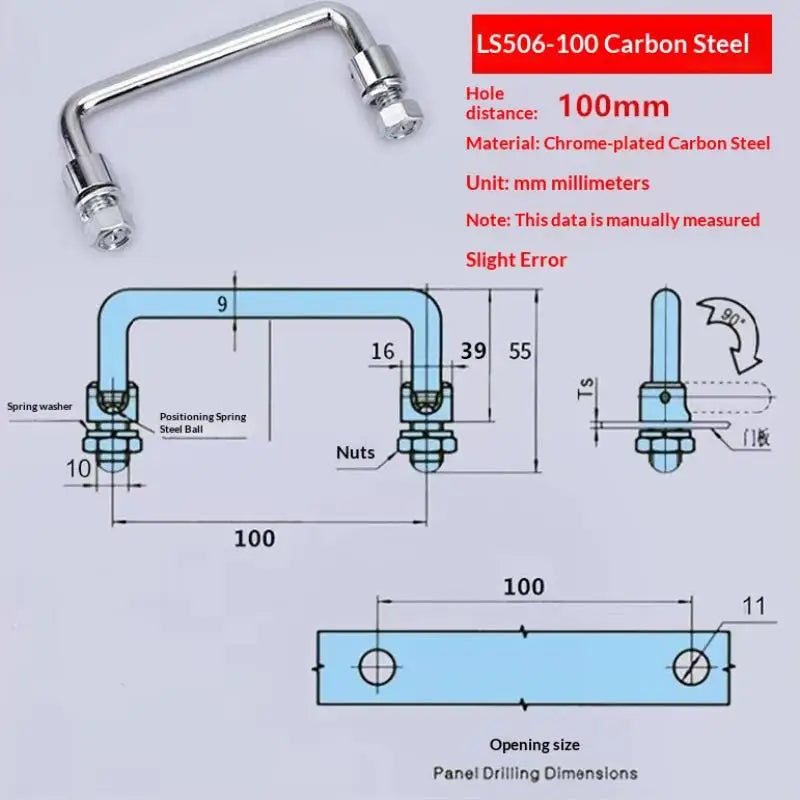 Drawer Handle Carbon Steel Folding U Shaped Mechanical Doorway Door Pulls Cabinet Furniture Handle Hardware Parts Industrial Qme 100MM