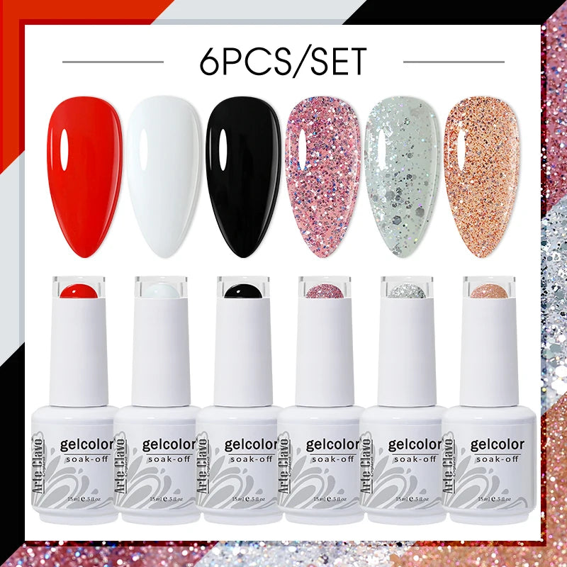 Arte Clavo Glitter Semi Permanent Nail Art LED UV Gel Polish Sparkly