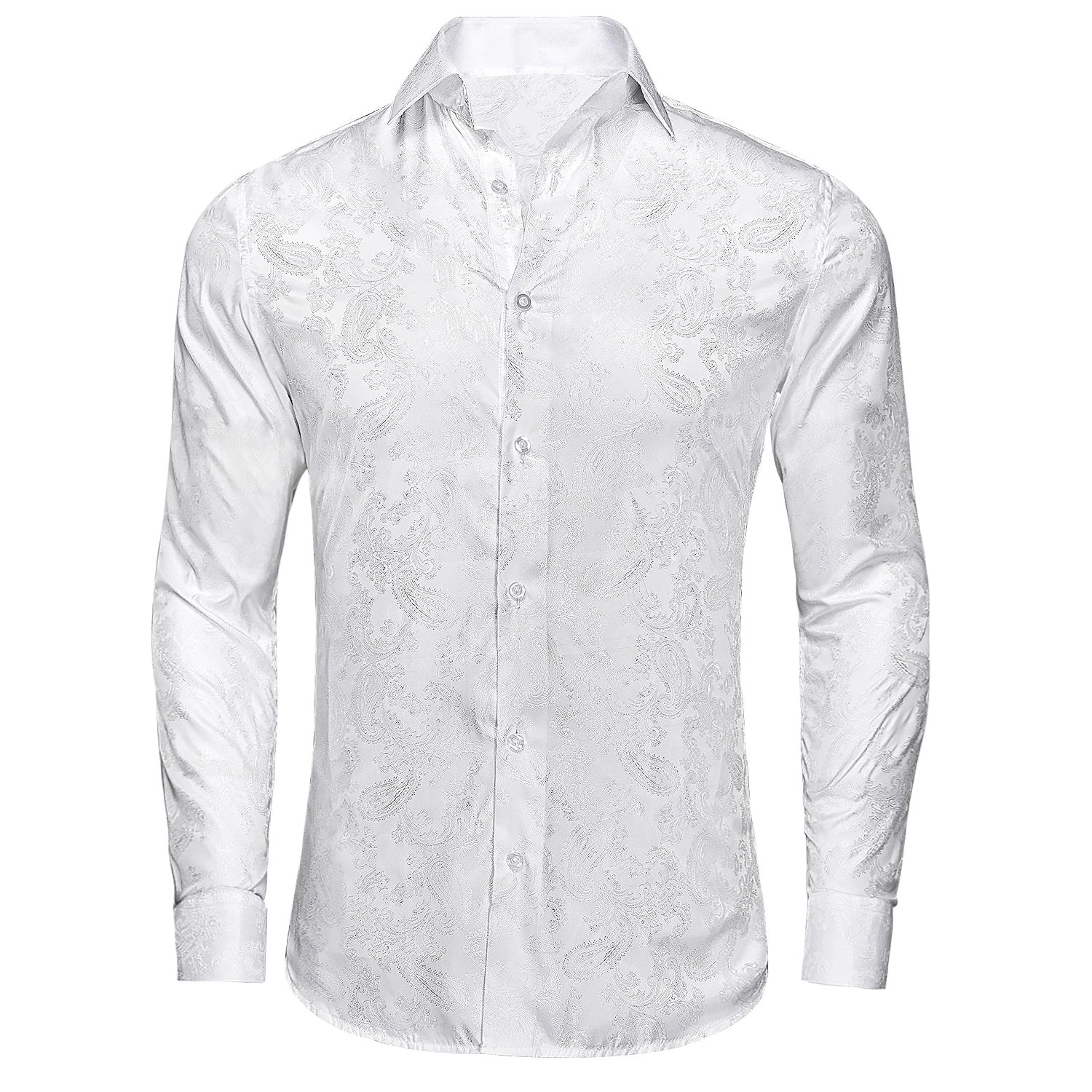 Hi-Tie Mens Shirts Silk Paisley Navy Blue Pink Black White Green Long Sleeve Lapel Shirt Casual Formal for Male Wedding Business Qme CY-1036 L