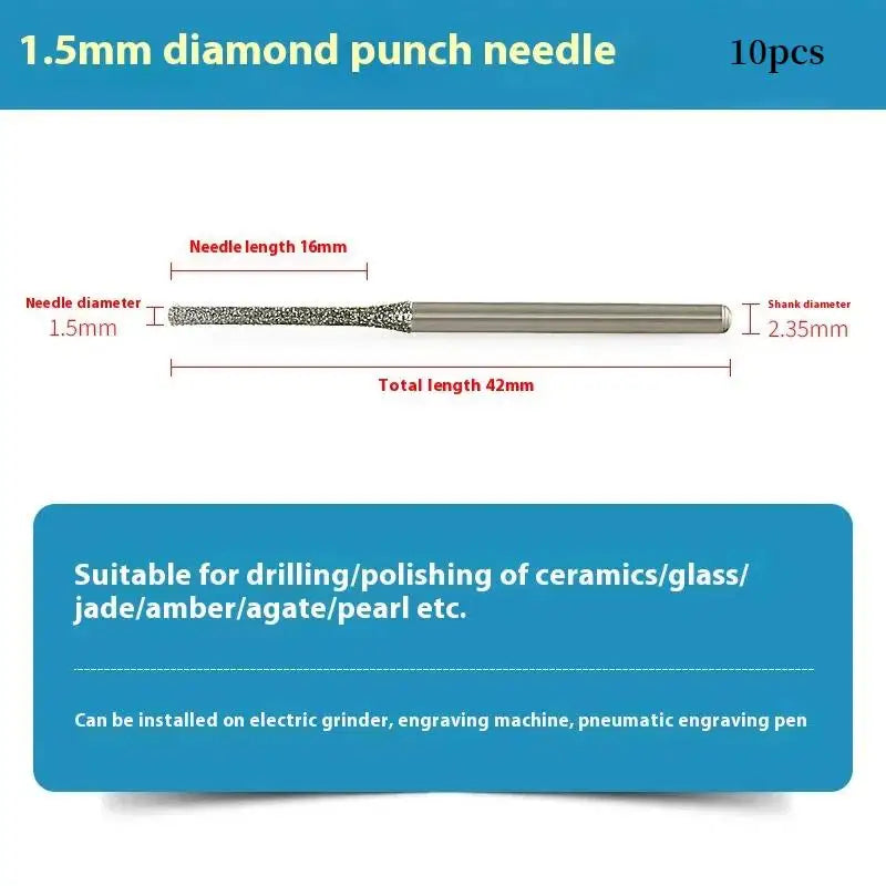 10Pcs 0.8/1/1.2/1.5/1.8/2/2.5MM Diamond Coated Drill Bits With 2.35MM Shank For Glass Jade Jewelry Grinding And Polishing Qme 1.5
