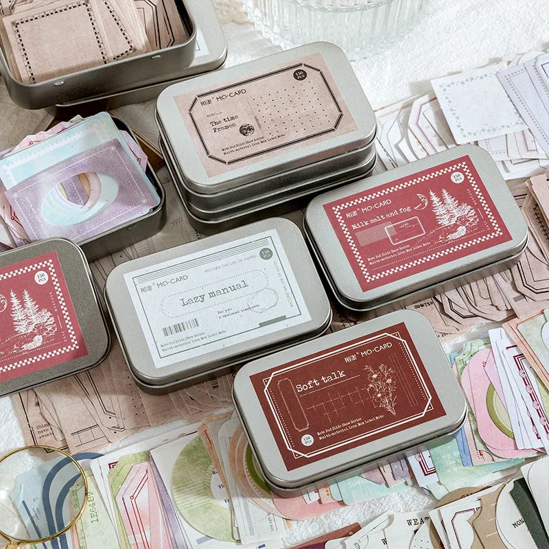 150 pcs Lron box labels Sticky note paper base border color collage message memo Decorative Wild Retro INS Style Craft Supplies Qme