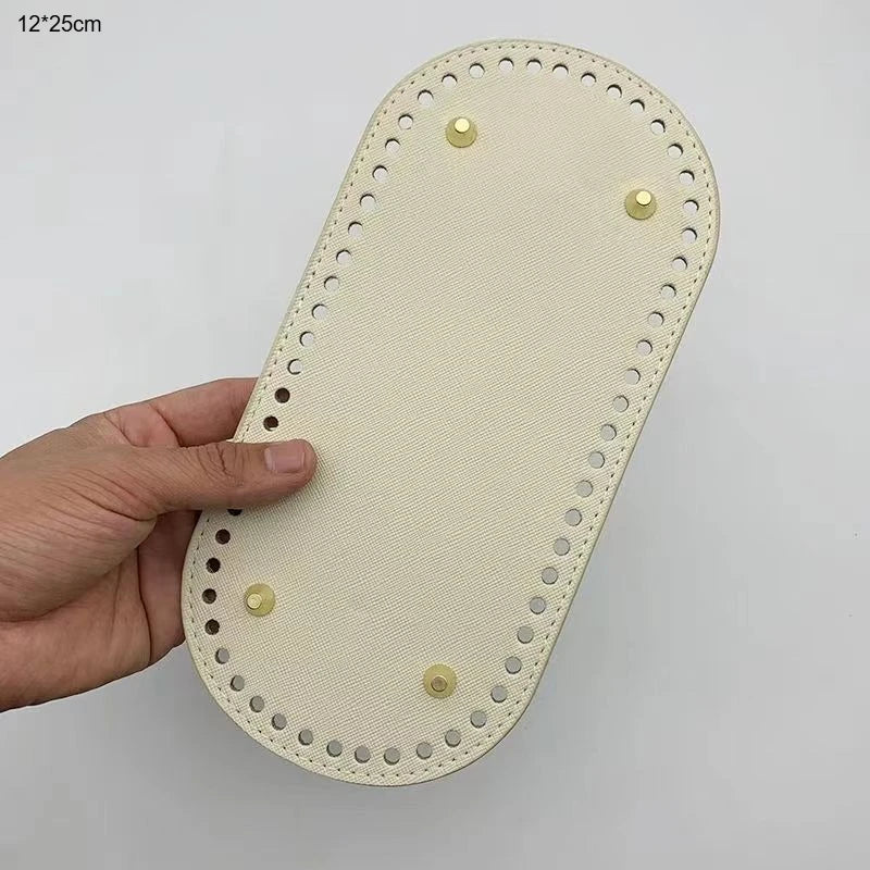 1pc DIY Bag Bottom Oval Long Bag Cushion Pad PU Leather Knitting Bag Handmade Bottom for Crochet Bag Accessories Qme White 1pc