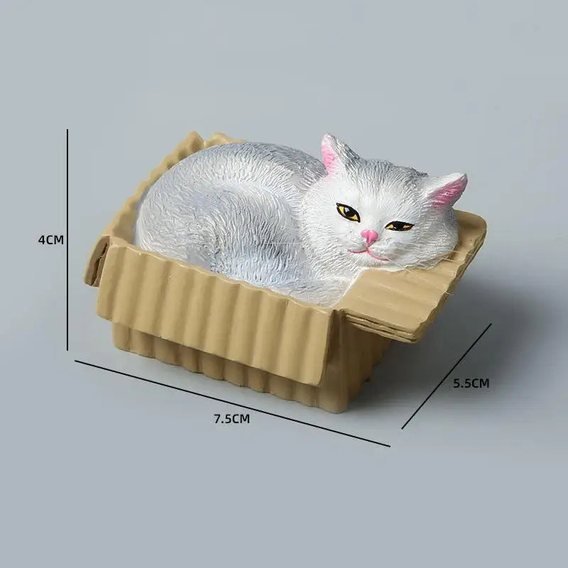 Adorable Cat In Box Napping Resin Figurine Kawaii Desktop Decor Car Ornament Ideal Gift For Cat Lovers Qme A6