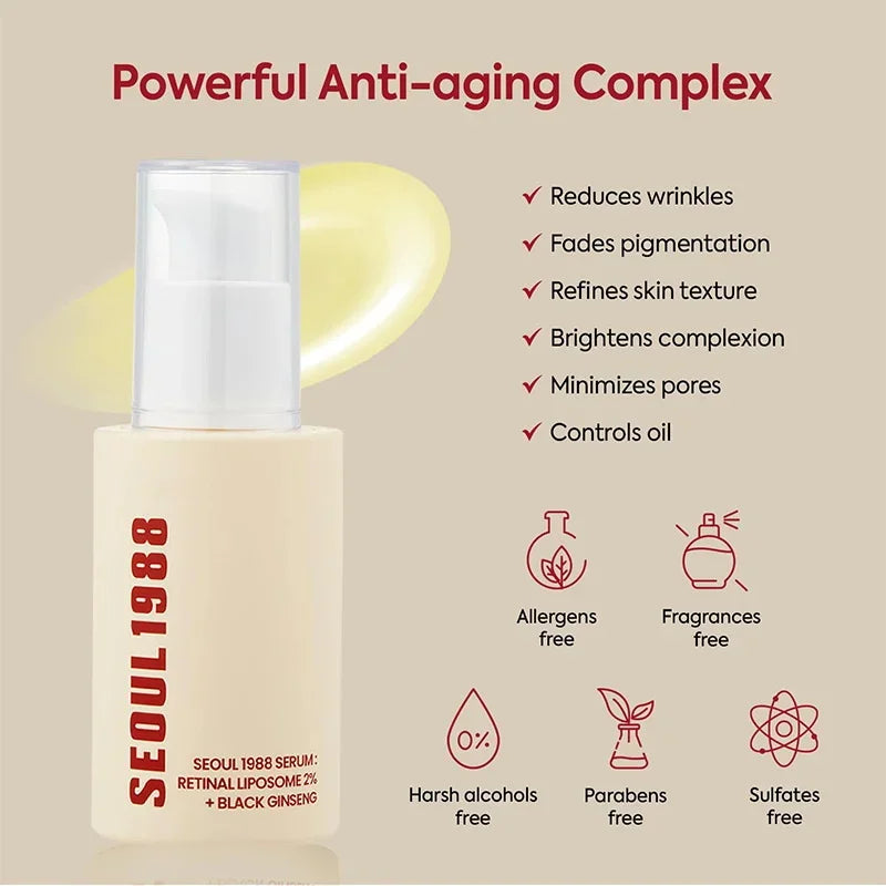 Seoul 1988 Retinol Ginseng Eye & Face Cream Serum Set Firming Moisturizing Diminish Lines Wrinkles Skin Care Essences Qme