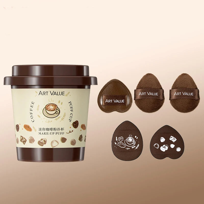 Mini Coffee Powder Puff Wet Dry Fingertip Sponge Soft Skin-friendly Qme Set