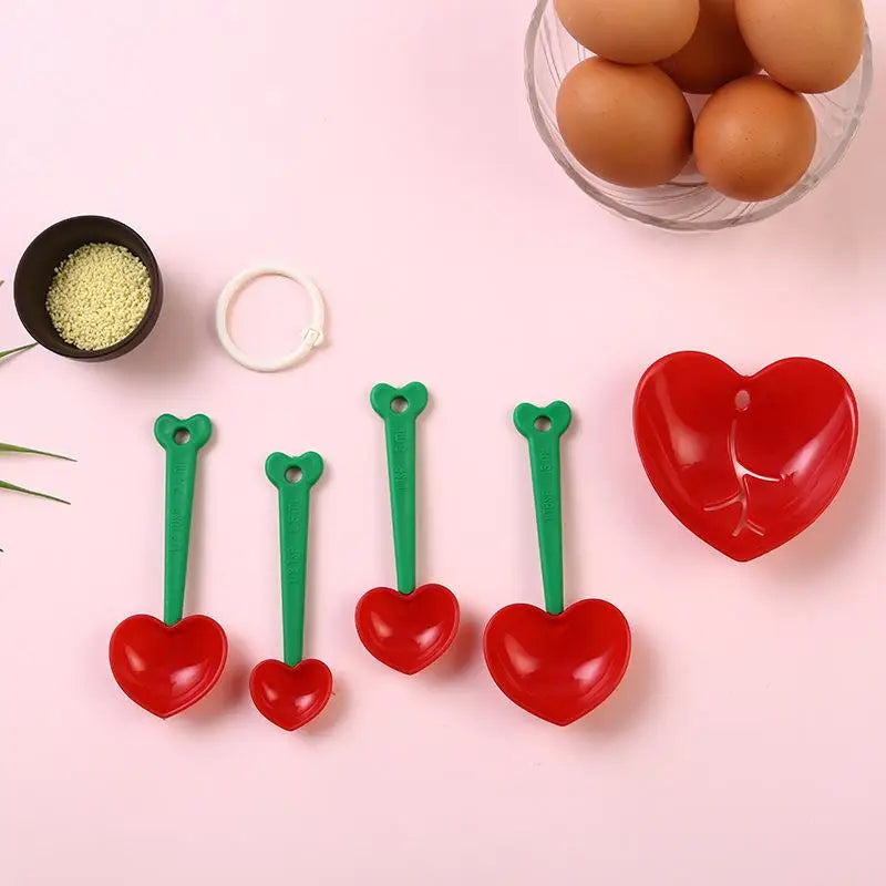 Red Love Heart Shaped Spoon Baking Cooking Tools 3 Sets Reusable Qme