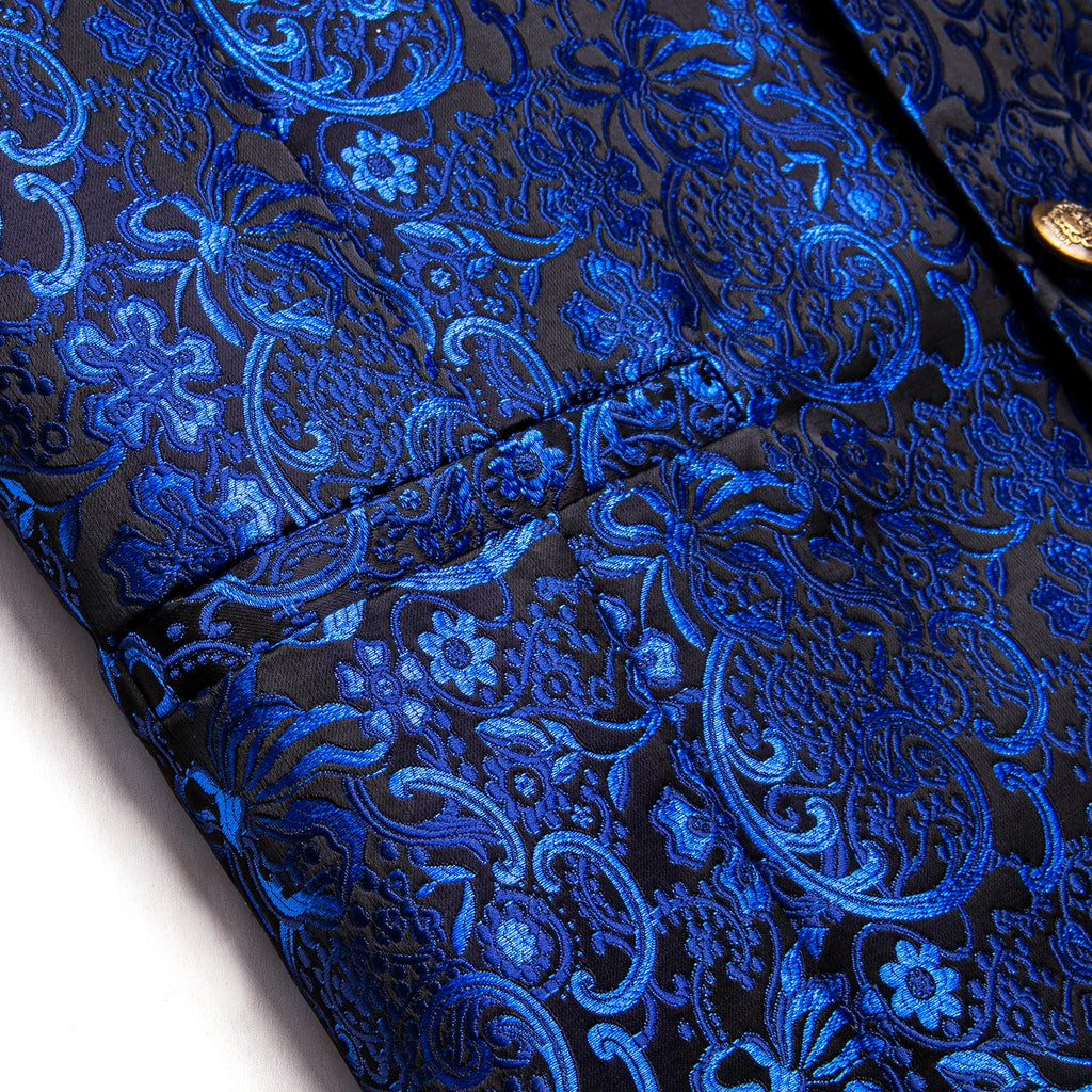 Mens Royal Red Floral Suit Vest Tie Hanky Cufflinks Set Paisley Waistcoat Necktie for Male Wedding Busniess Qme