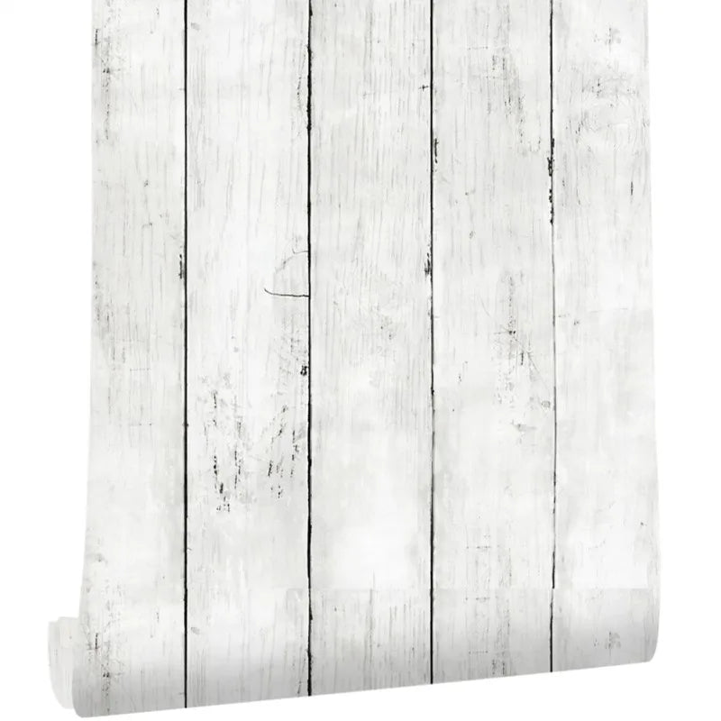 Ivory White Retro Imitation Wood Vertical Pattern Self-adhesive Qme