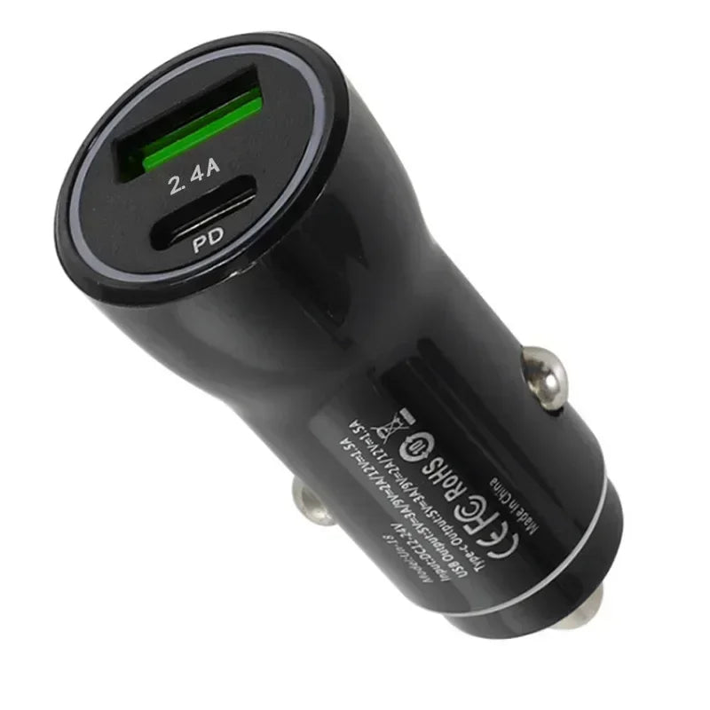 Fast USB Car Charger for Mobile Phone, iPhone 8/11/12, iPad, 20W Mini PD+QC3.0 Quick Charge Qme