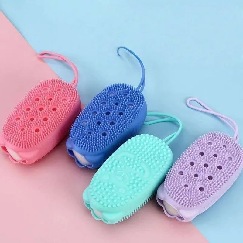 Silicone Shower Sponge Brush Wall Mounted Soap Bubble Bath Brush Double-Sided Massage Cleansing Brush Exfoliating Shower Sponge Qme