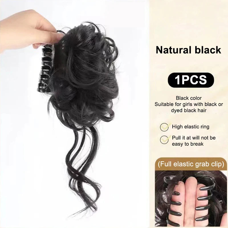 Women's Hair Wig Bun Fake Fluffy Volumizing Realistic Chicken Coop Qme Black