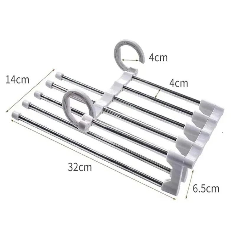 5 In 1 Magic Trouser Rack Hangers Stainless Steel Folding Pant Rack Tie Hanger Shelves Bedroom Closet Organizer Wardrobe Qme