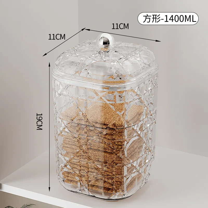 2-Piece Airtight Food Storage Containers for Kitchen Cereal Nuts Spices Grains Dried Fruit Plastic Sealed Canisters with Lids Qme Square 1400ml-2Pcs