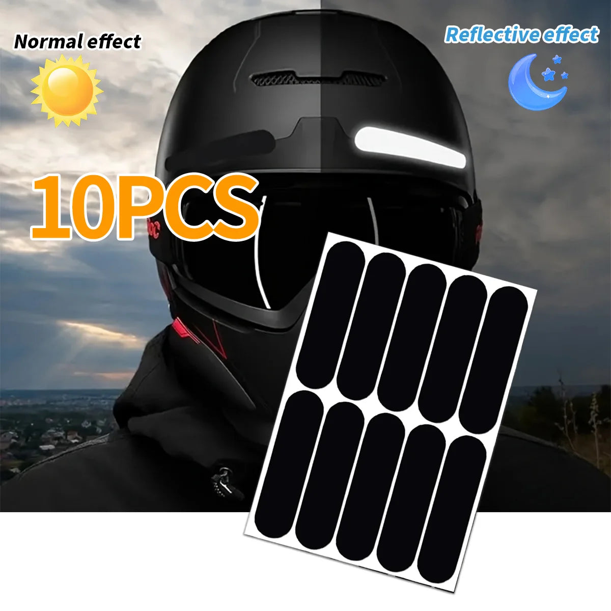 Black Helmet Warning Reflective Stickers Night Safety Driving Accessories Fluorescent Decorative Sticker Bicycle Moto Car Decal Qme 1.8cmX7cm-10pcs