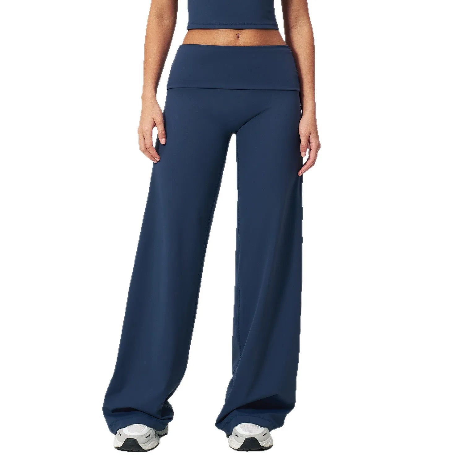 A Gym Pilates Running Workout Pants Women Low Waist Straight Leg Trousers with Fold Waist Nude Feeling Soft Yoga Underwear Qme