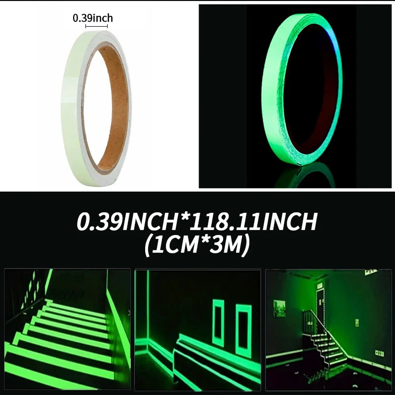 Luminous Fluorescent Night Self-adhesive Glow In The Dark Sticker Tape Safety Security Home Decoration Warning Adhesive Tape Qme 1cmX3M