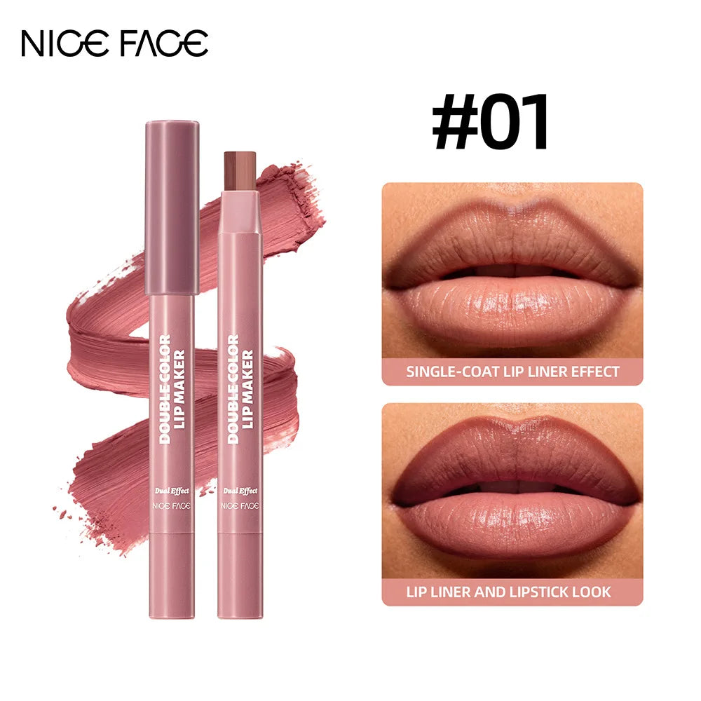 Two-color Lip Liner Pen Smooth Long Lasting Non Stick Cup Matte Lip Pencil, Easy To Color Smudge-Proof Plumping Lip Makeup Qme 01