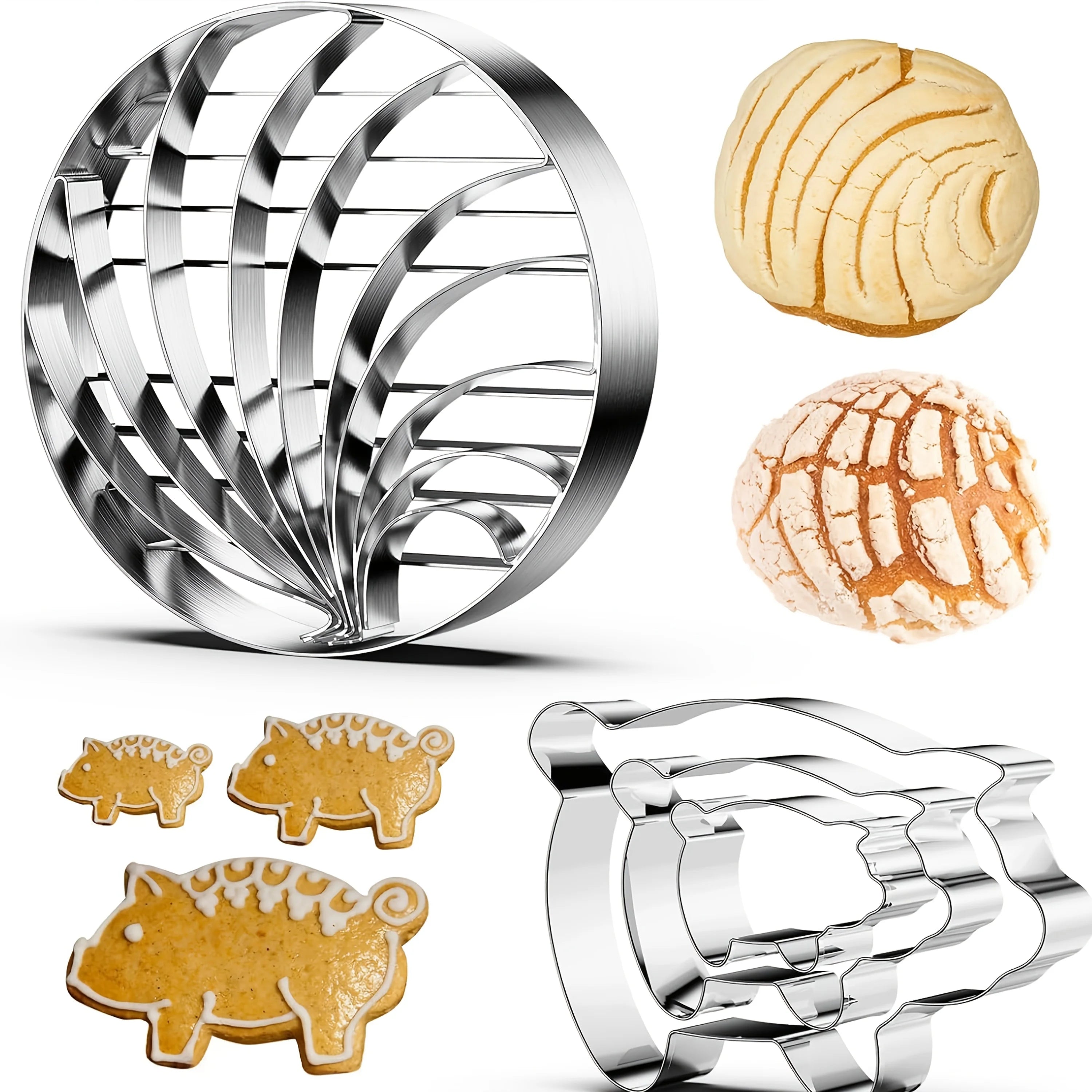 1PC Mexican Bread Mold Stainless Steel Seal Double Sided Mold, Pig Cookie Cutter, Conch Bread Shape Cutter, Mallanitos Qme