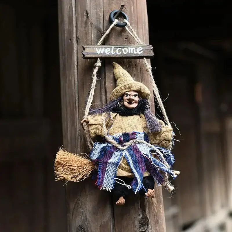 Witch Dolls Hanging Decor Ghost Witch Horror Scary Hanging Ghost Flying Witch Pendant Halloween DIY Party Ornaments Halloween Qme