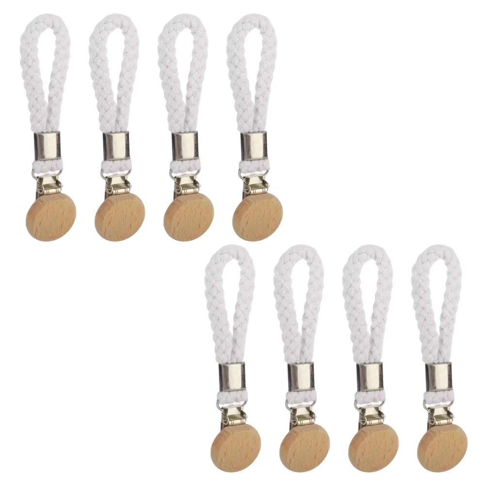 1-8PCS Towel Hanging Clips woven Cotton rope Bathroom wood round head Metal Hanging Clips For Home Towel Clothes Storage Hook Qme 8pcs White