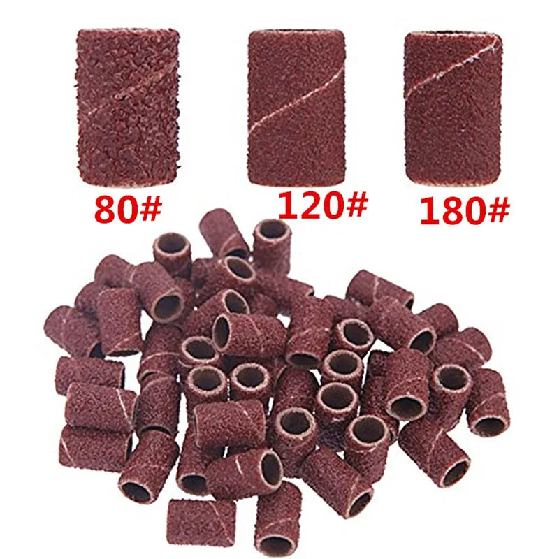 10pcs Sanding Cap Bands For Electric Manicure Machine 180/120/80 Grit Nail Drill Grinding Bit Files Pedicure Tool Set Qme