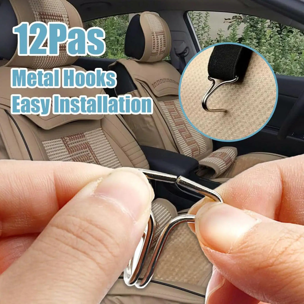 1Set Car Seat Cover Clips Car Seat Cover Plum Plate Metal Hooks 12Pcs Car Seat Covers Chucks And 12Pcs Metal Hooks Locking Clip Qme