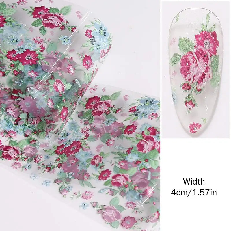 Flower Nail Transfer Foil Rose Floral Art Sticker Paper DIY Manicure Qme