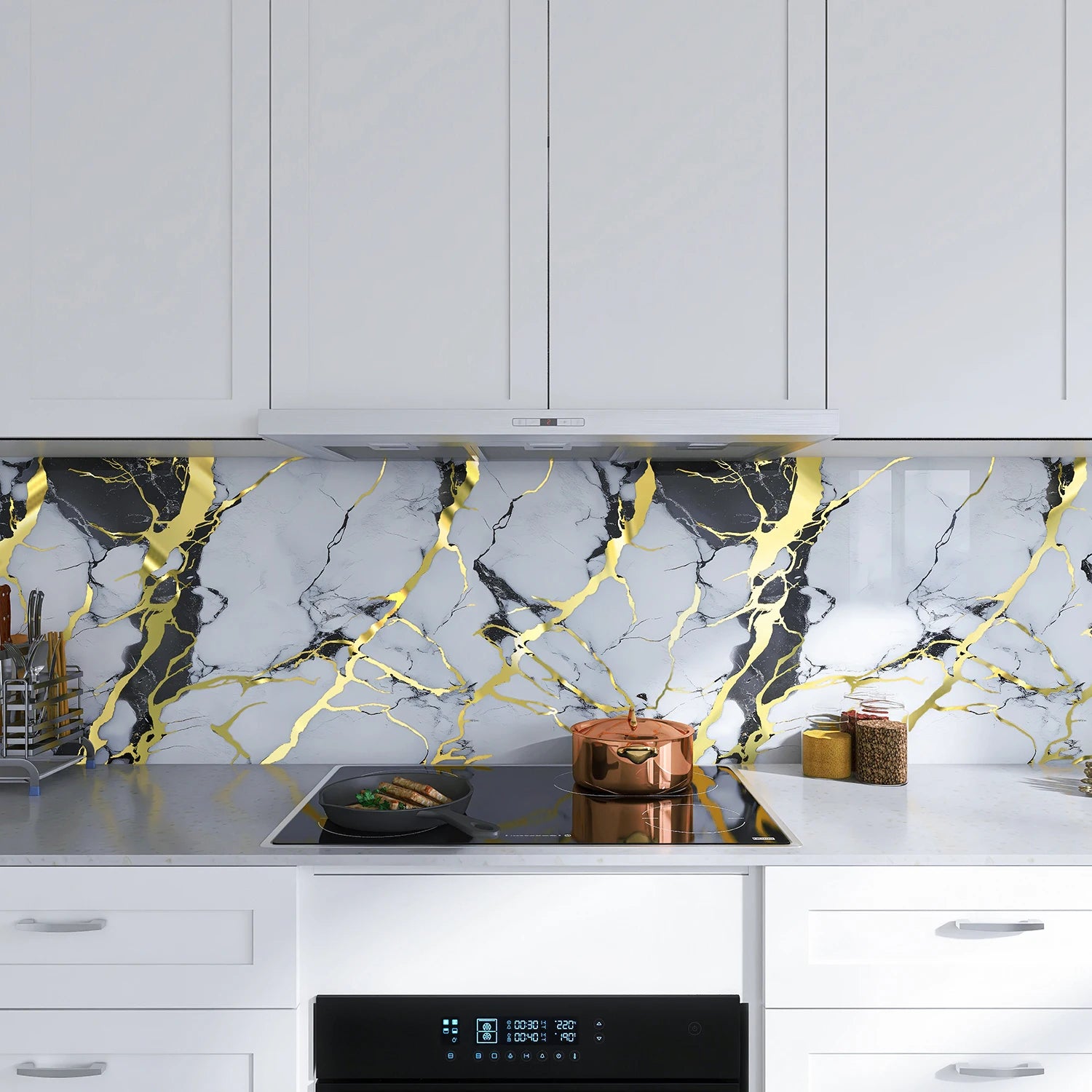 Marble-Patterned PVC Self-Adhesive Heat-Sealing Oil-Proof Stickers Suitable For Kitchen Walls And Decorative Background Walls. Qme