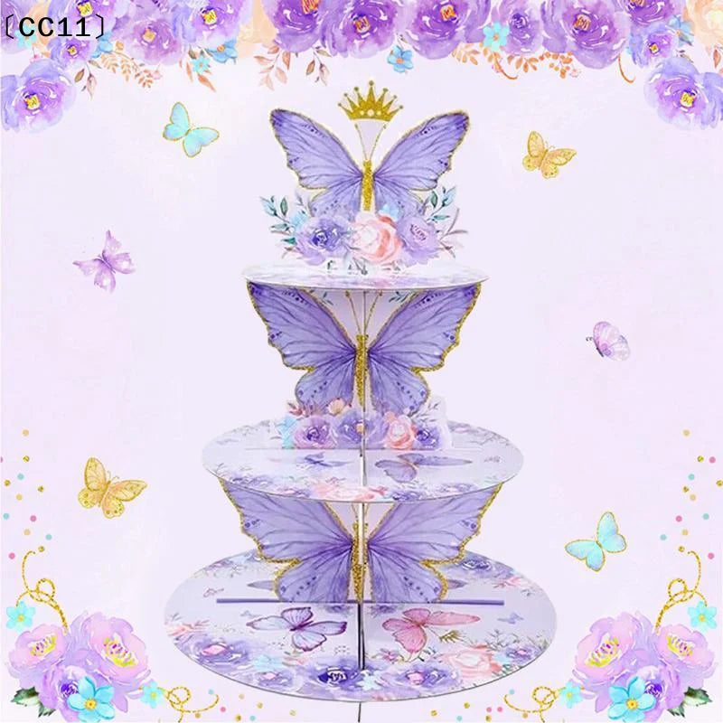 3 Tier Cake Stand Butterfly Party Display Birthday Cupcake Decoration Qme