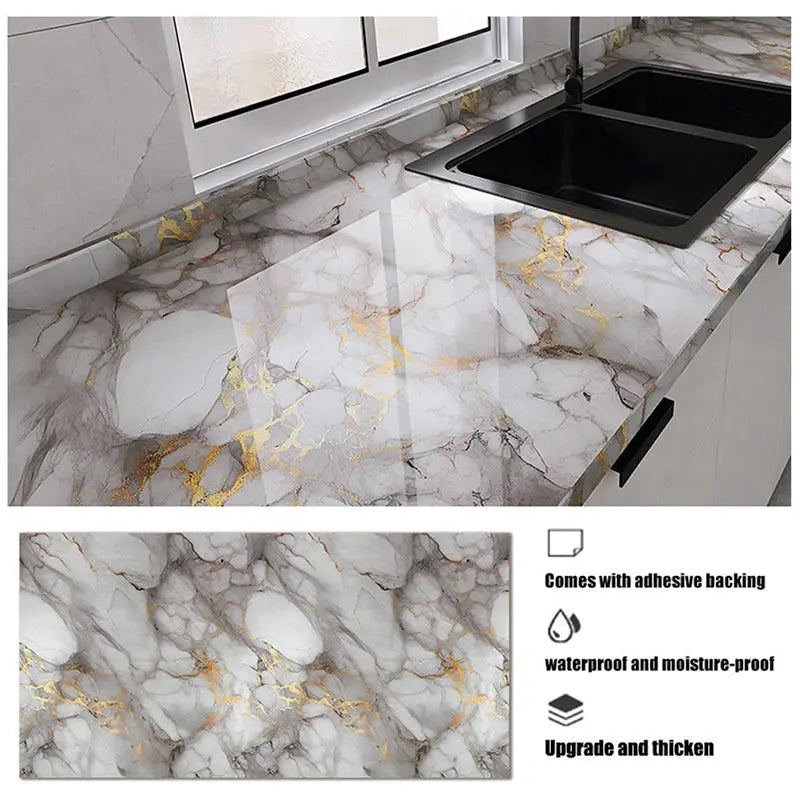 DIY 55cm Marble Self-adhesive Wallpaper Bathroom Kitchen Dining Room Cabinet Countertop Wall Sticker Waterproof And Mildew Proof Qme B 55cmX10m