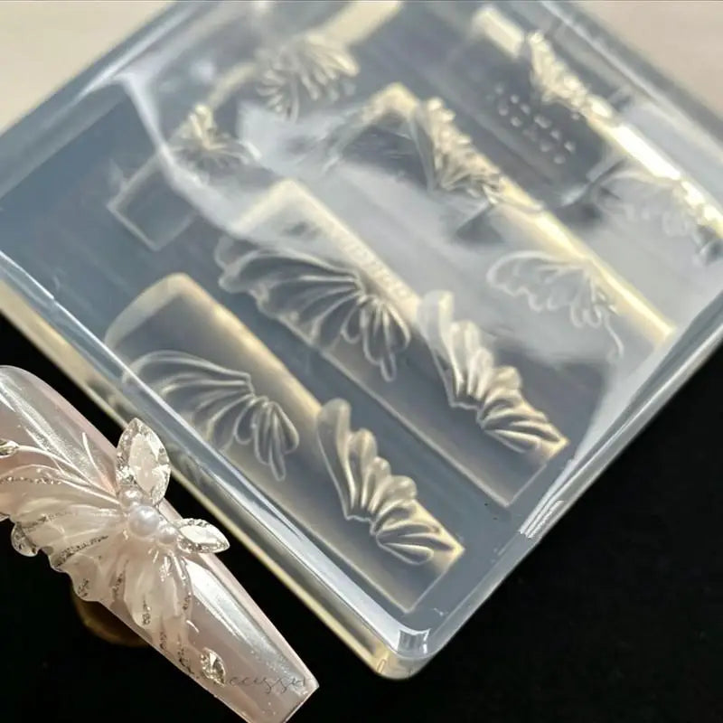 Floral Butterfly Print Crystal Nail Art Mold Unique Artistic DIY Home Qme