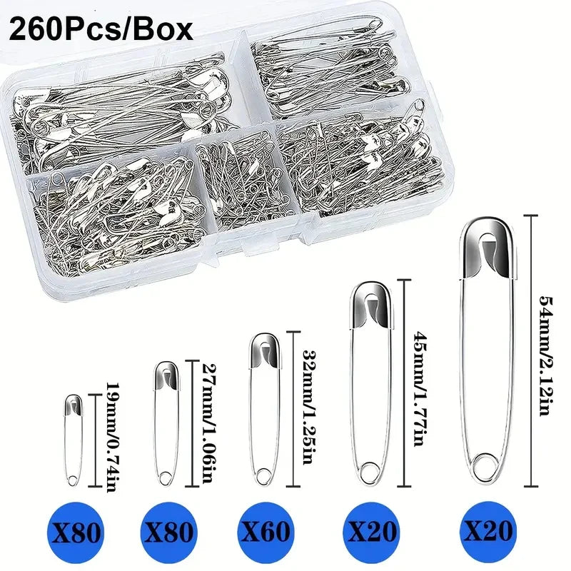 260Pcs Safety Pins Assorted Size Large Safety Pins and Small Safety Pins for Clothes Sewing Qme