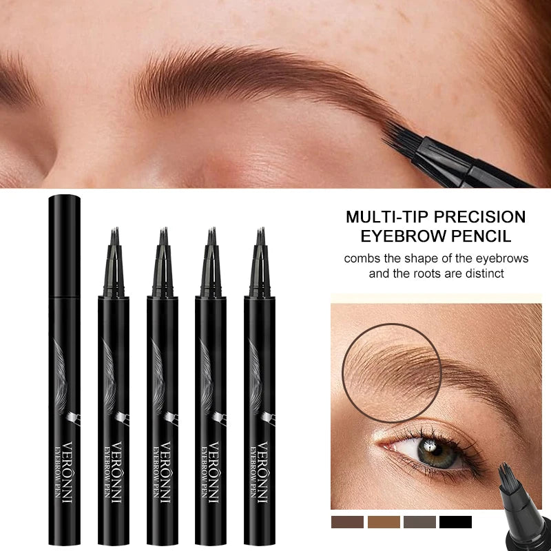 VERONNI 4 Colors Eyebrow Pen Fork Tip Liquid Waterproof Pencil Long Qme